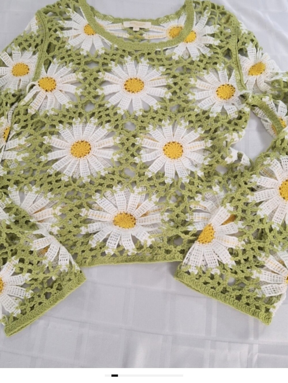 Rebellion Again Daisy Open Pattern Boho Flare Sleeve Crop Top. Ladies Large